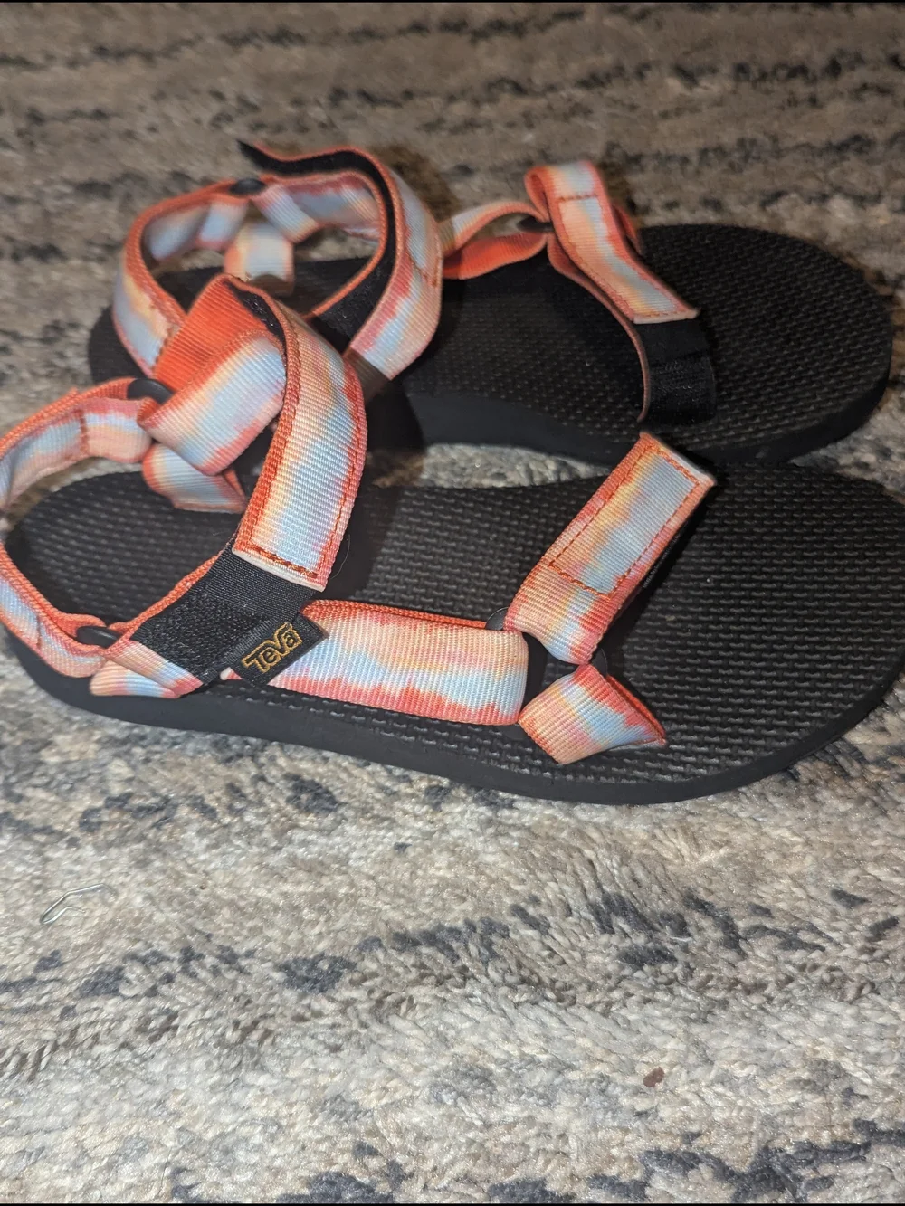 Teva Orange Tie-Dye Strap Sandals with Black Footbed